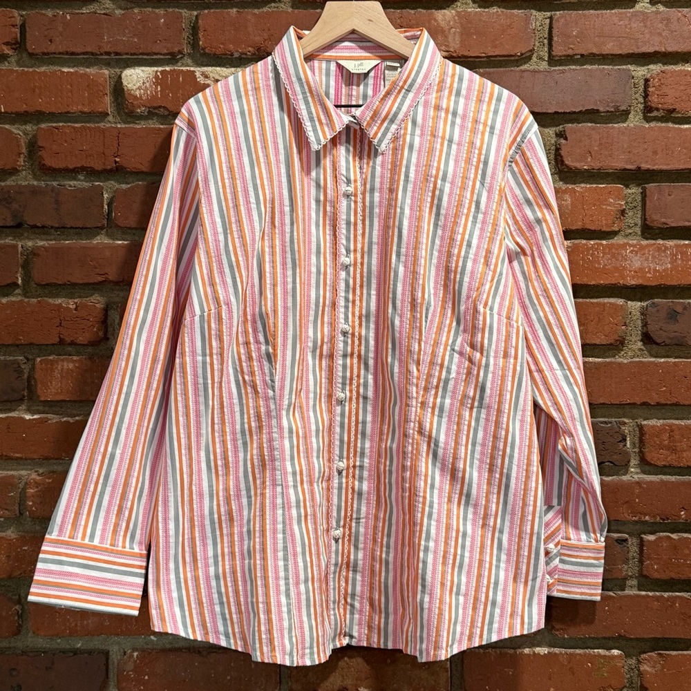 J. Jill Stretch button up shirt collared pink orange coquette‎ fitted Size 20 W - Picture 2 of 13